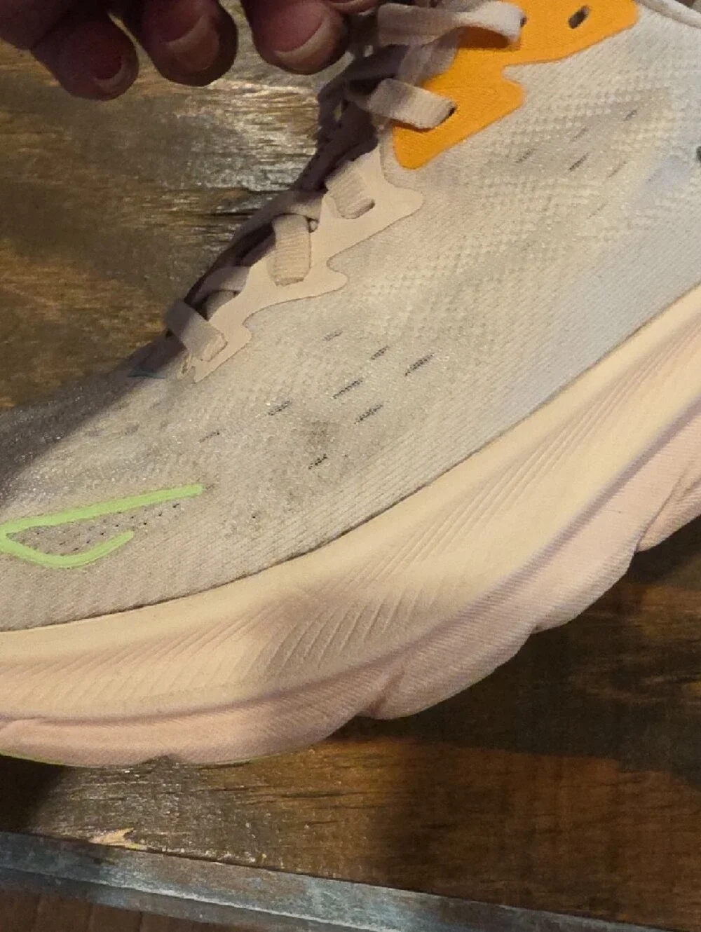 Hoka White Running Sneakers with Pastel Blue, Yellow & Lime Accents - Picture 7 of 10
